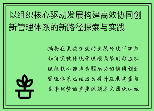 以组织核心驱动发展构建高效协同创新管理体系的新路径探索与实践